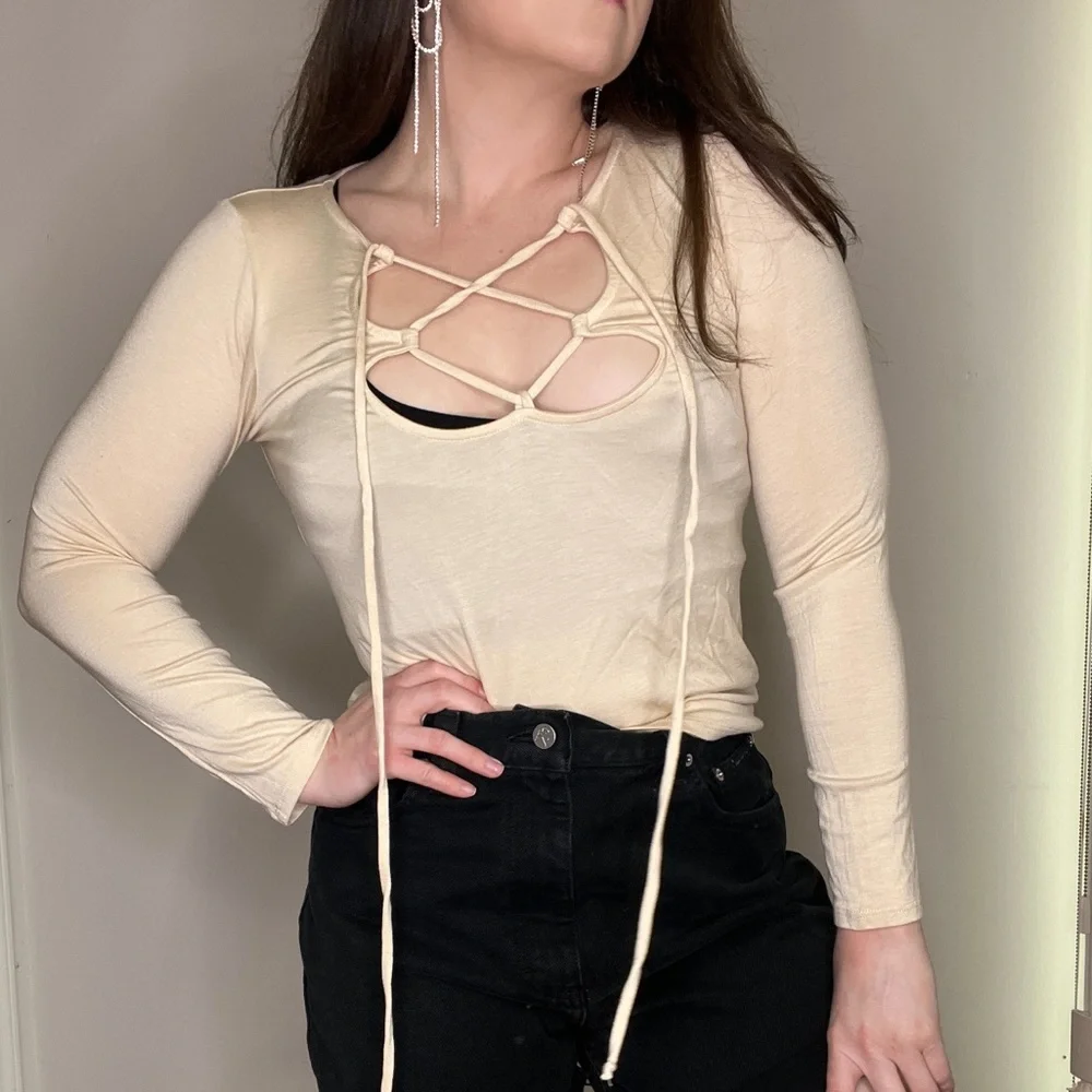 Rachel Pally Beige Long Sleeve Lace Up Top Size Small Modal New